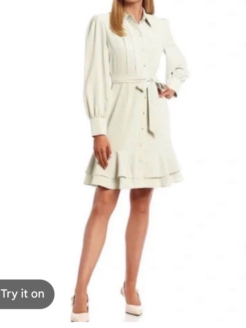 Alex Marie light green Button-Front Ruffle-Hem Dress with Tie Belt